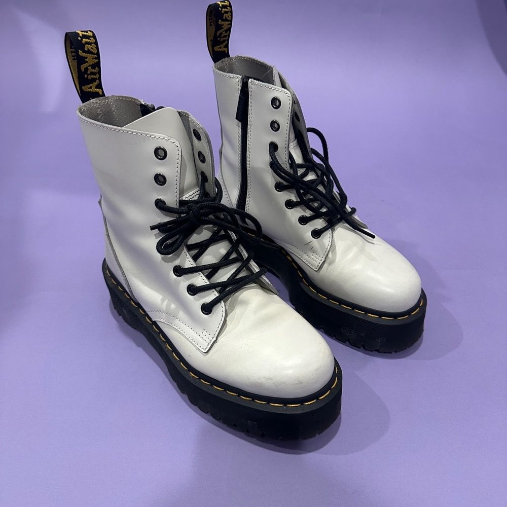 Dr Martens Jadon- white platform  Leather Lace-Up Boots